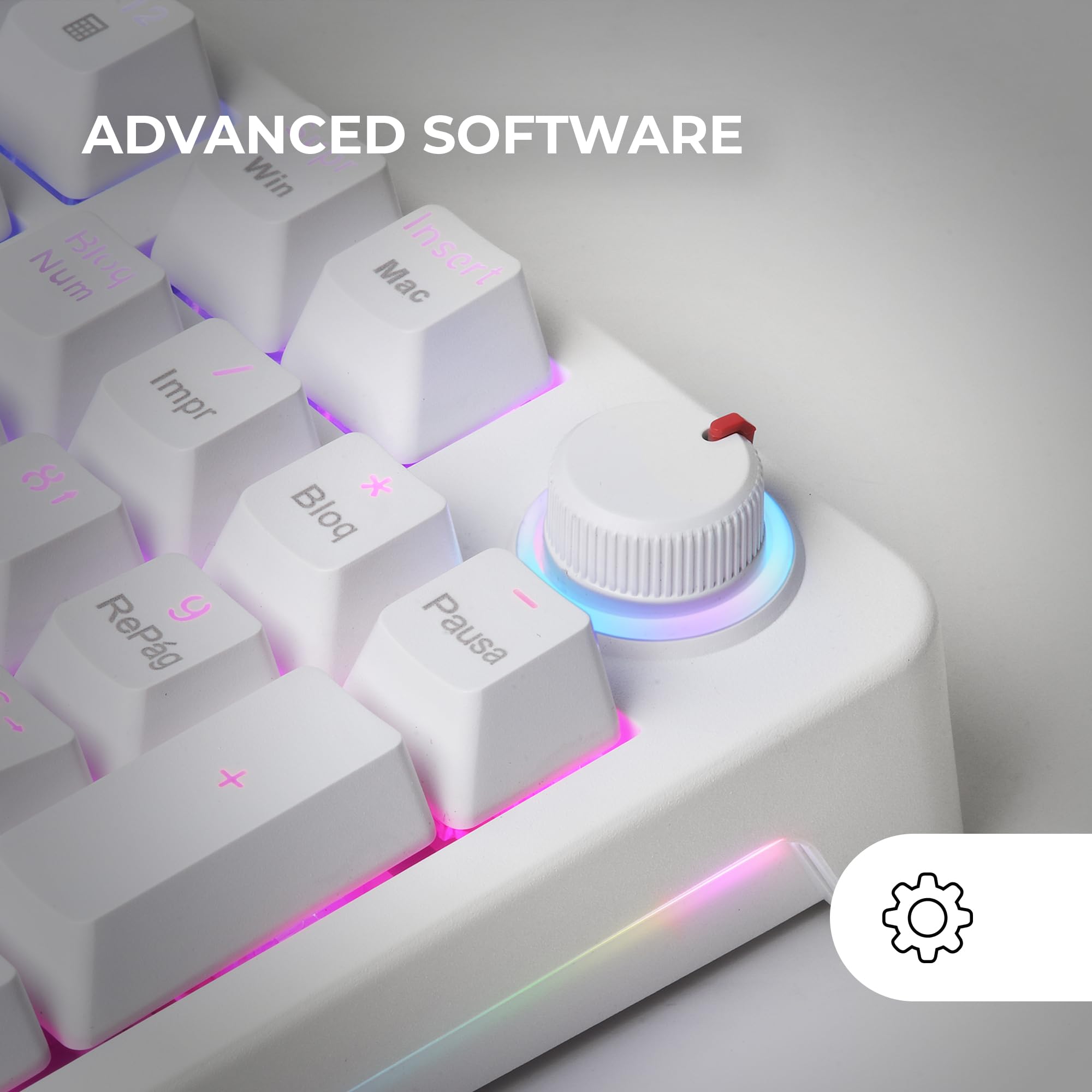 Mars Gaming MKPRO, Portugués, Teclado Mecánico Gaming Completo, RGB Chroma, Switches Hot-Swap Mecánicos, Antighosting, Rueda de Control, Software, Multiplataforma, Switch Silent, Blanco