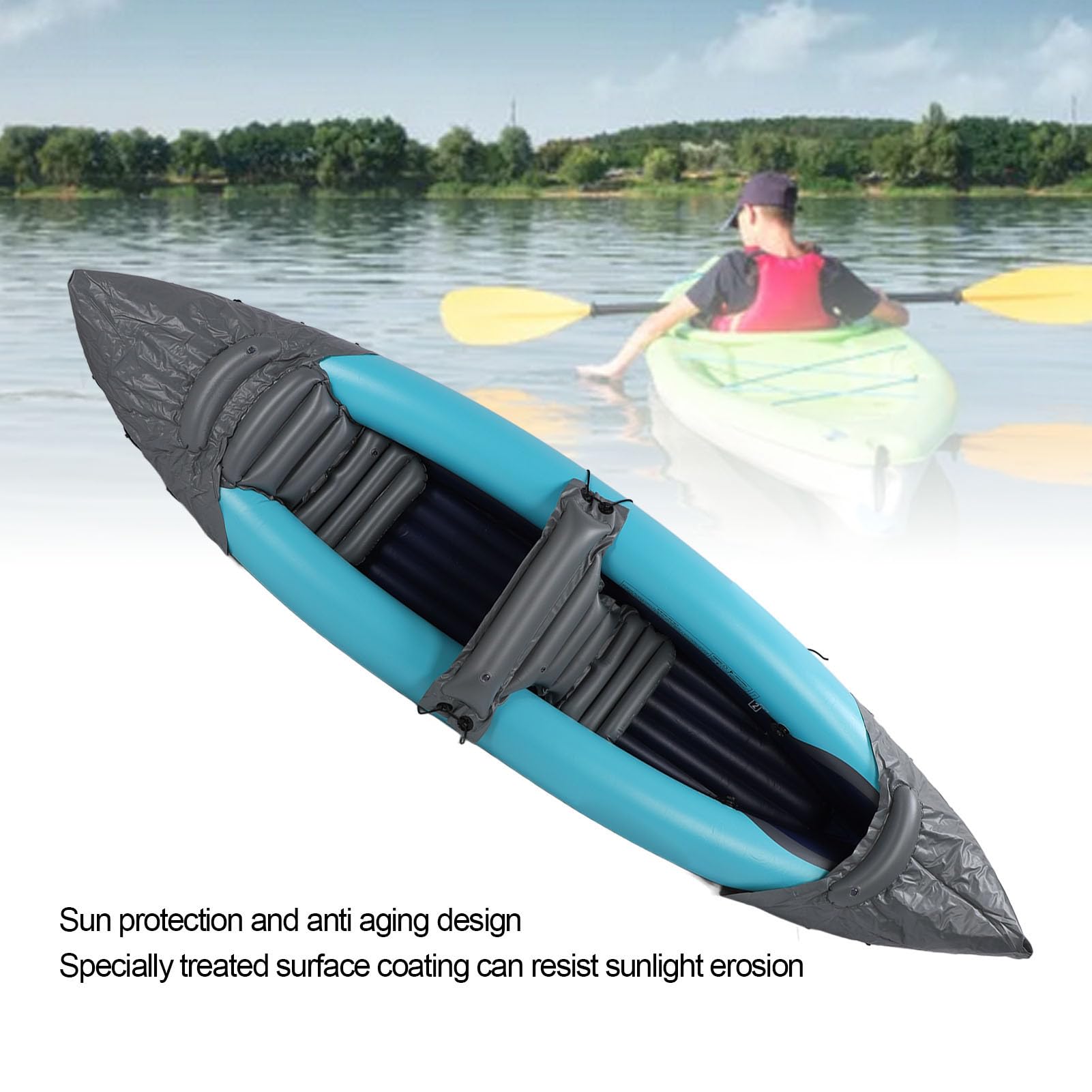 Kayak Plegable para 2 Personas, Canoa Inflable portátil con protección Solar, PVC Grueso, para Pesca, Rafting, canotaje