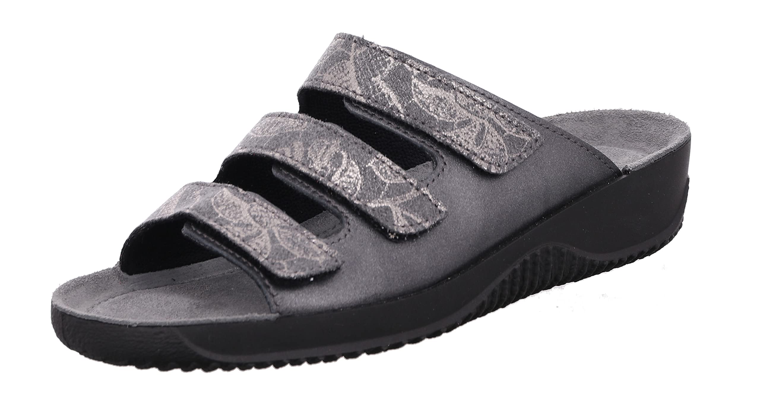 Rohde Soltau-40 1930 Women's Mules Three Straps Metallic Print Velcro Fastening, 82 Anthracite, 7 UK