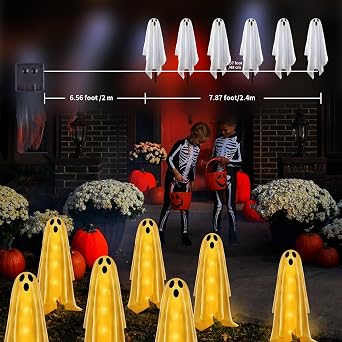 6PACKS Halloween Decorations Outdoor Solar Ghost Lights,Scary Ghost Decor with Spooky Party Gifts,Solar Halloween Path Lights for Front Porch/Yard/Garden/Home/Ghost Party Decor Warm White
