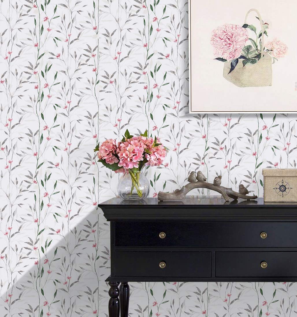 Flower Vine Wallpaper Peel and Stick Wallpaper Vintage Floral Contact Paper Self Adhesive Decorative Wall Paper Removable Vinyl Cabinets Paper for Home Decorations 17.7"x 118.1"