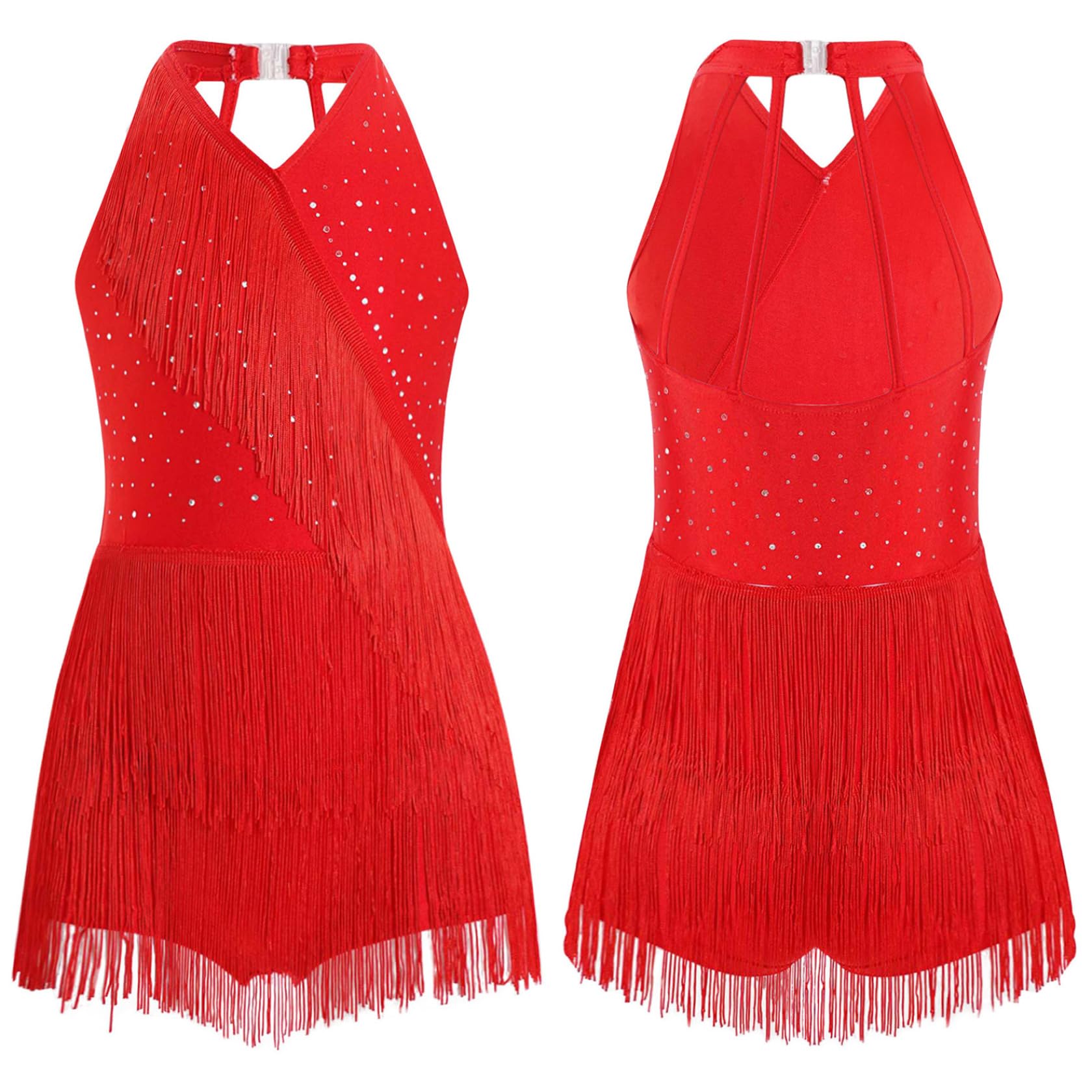 Jydiazi Vestido de baile latino para niña, con flecos, con brillantes, vestido de tango latinoamericano, Cha Cha, ropa de baile — view 6