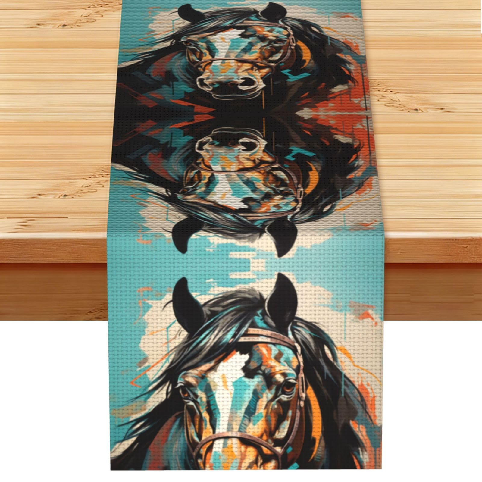 Pictures of Colorful Horses Linen Feel Table Runner Wedding Party Home Decoration