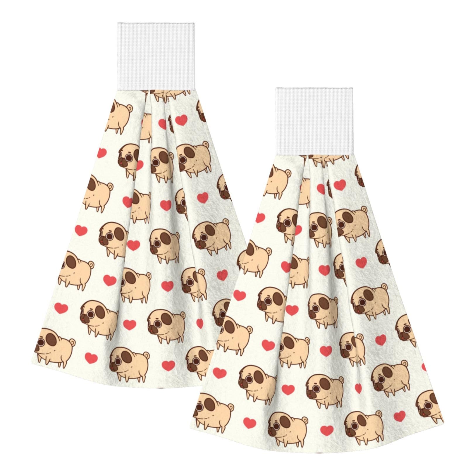 DOPKLNA Puglie Pug, 2 Pcs Hanging Coral Fiber Hand Towels for Bathroom, Absorbent Kitchen Towels
