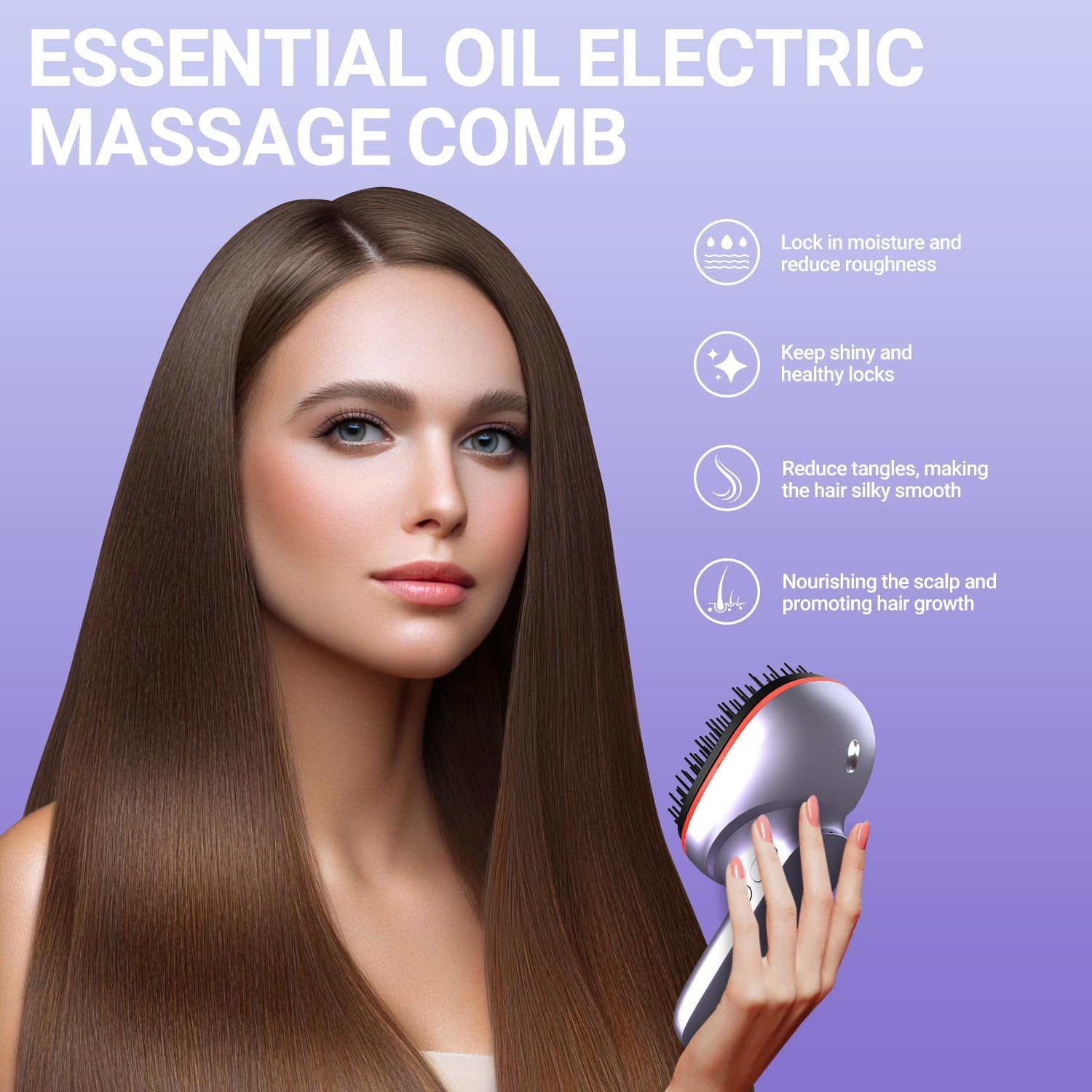 Electric Scalp Massage Brush with Red Light, Vibrating Hair Growth Massager, Portable Deep Brush Head Tool with Essential Oil Spray Function,Give Gifts to Parents and Family Members (Silvery)