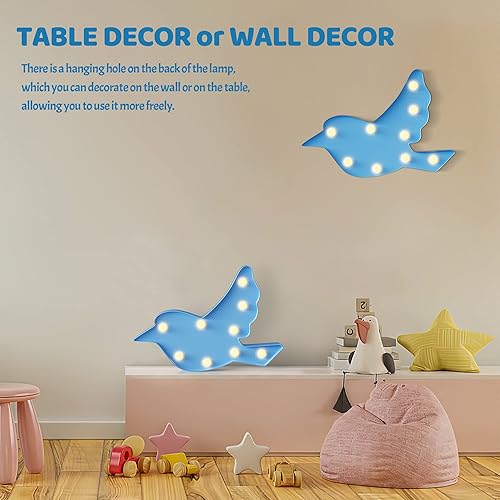 Miniatura 3 de Decoración de pájaro azul, luz nocturna de pájaros alimentada por batería para niños, decoraciones de fiesta rosa, luz nocturna de bebé para