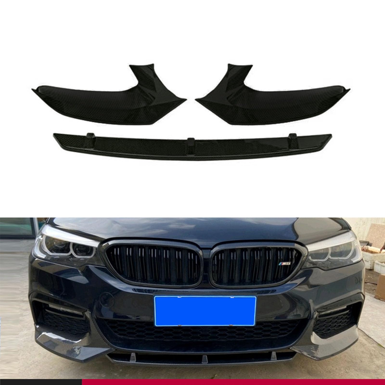 Kompatibel mit BMW 5 Series G30 G38 Early M5 Style 2018-2020, Frontstoßstangen-Spoilerlippe, Auto-Unterkörper-Kit-Splitter,A Glossy Black