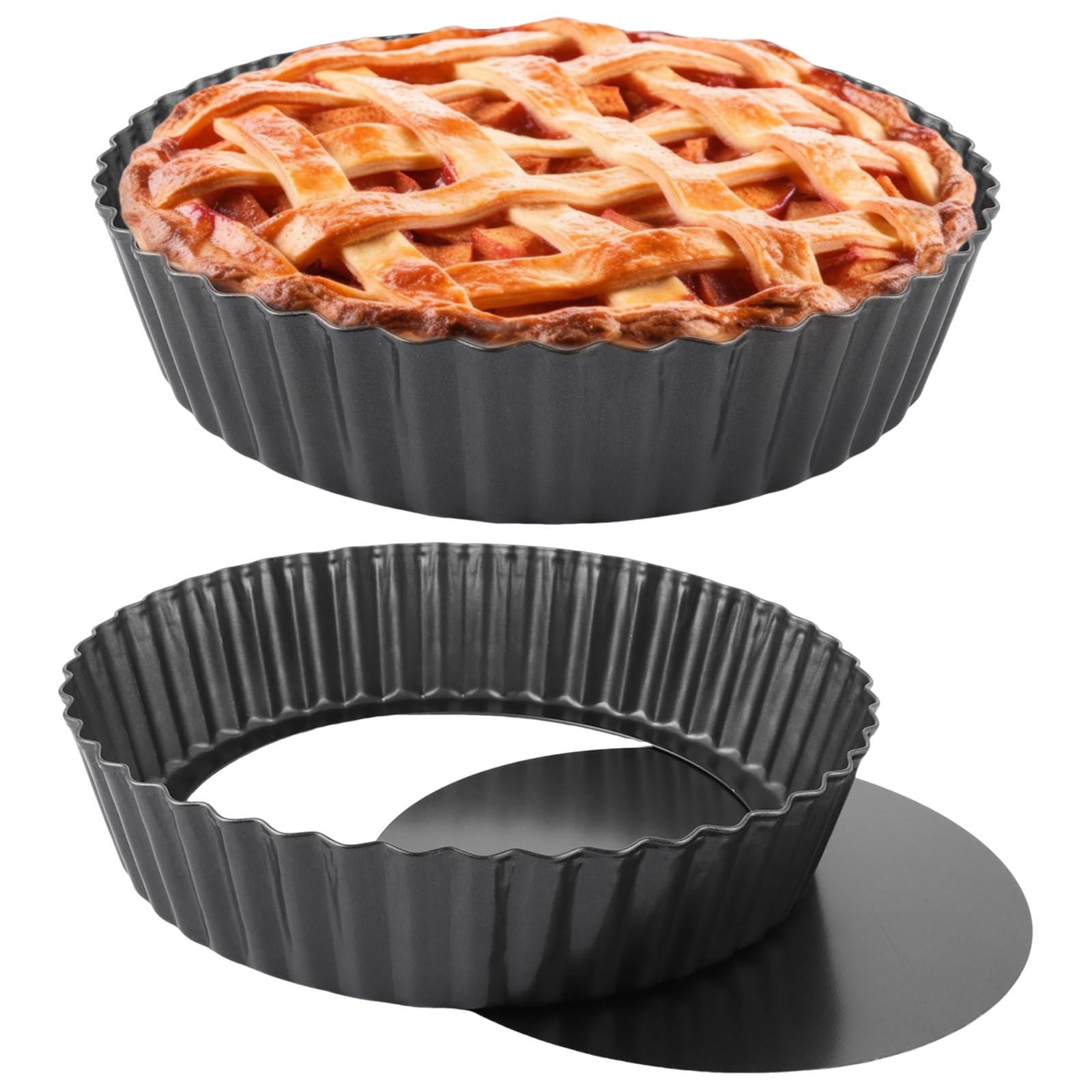 Lot de 2 moules à tarte, ronds, avec fond amovible, 24 x 5 cm, anti-adhésif, avec fond amovible, pour tarte, quiche, tarte
