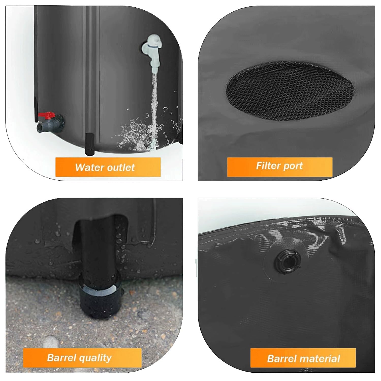 Cubo Plegable para La Recogida De Agua De Lluvia con Cremallera Y Filtro, Depósito De Agua, A Prueba De Fugas | para La Recogida De Agua De Lluvia De Bajantes De Jardín(Black,500l)
