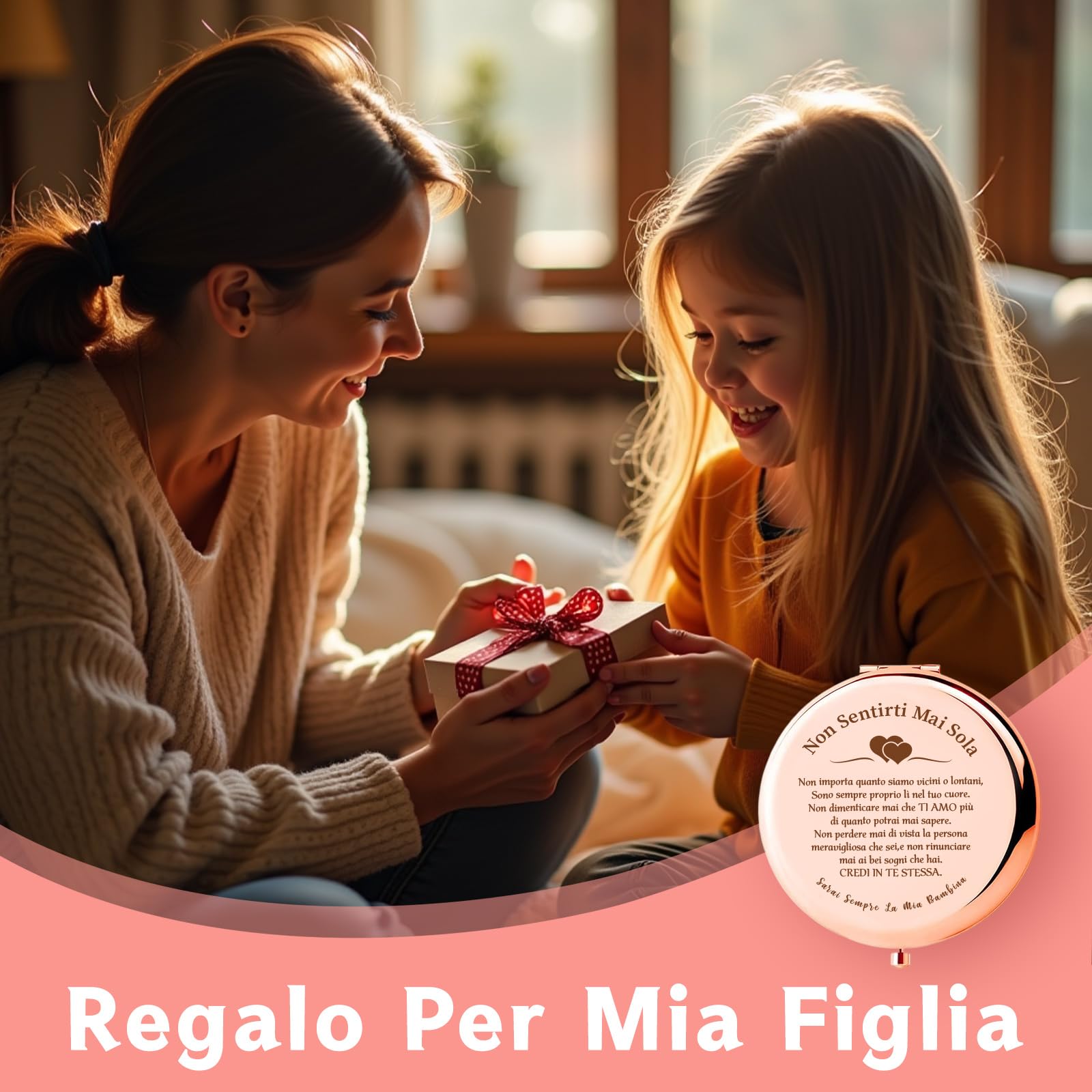 VivaJoy Regalo Figlia -Regalo 18 anni ragazza,Regalo di mamma papà figlia, specchio tascabile elegante, Regalo figlia compleanno, Regali di laurea, perfetto per ogni occasione speciale.