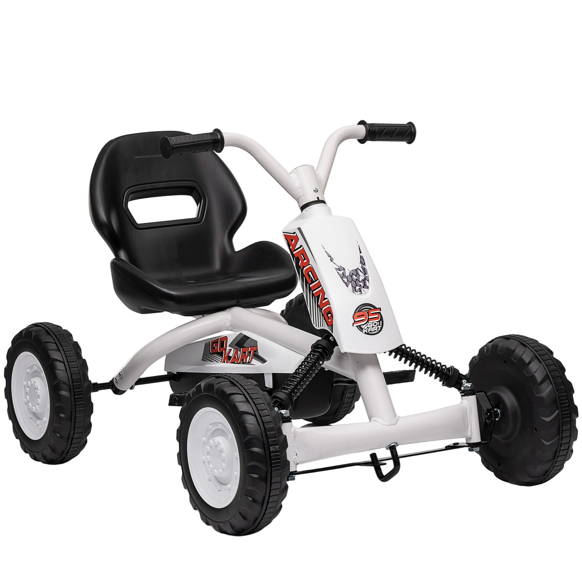 AIYAPLAY Pedal Go Kart, Kids Ride on Race Car Sporty Design with Steel Frame, Go Kart for Kids Ages 2-5 Years, White