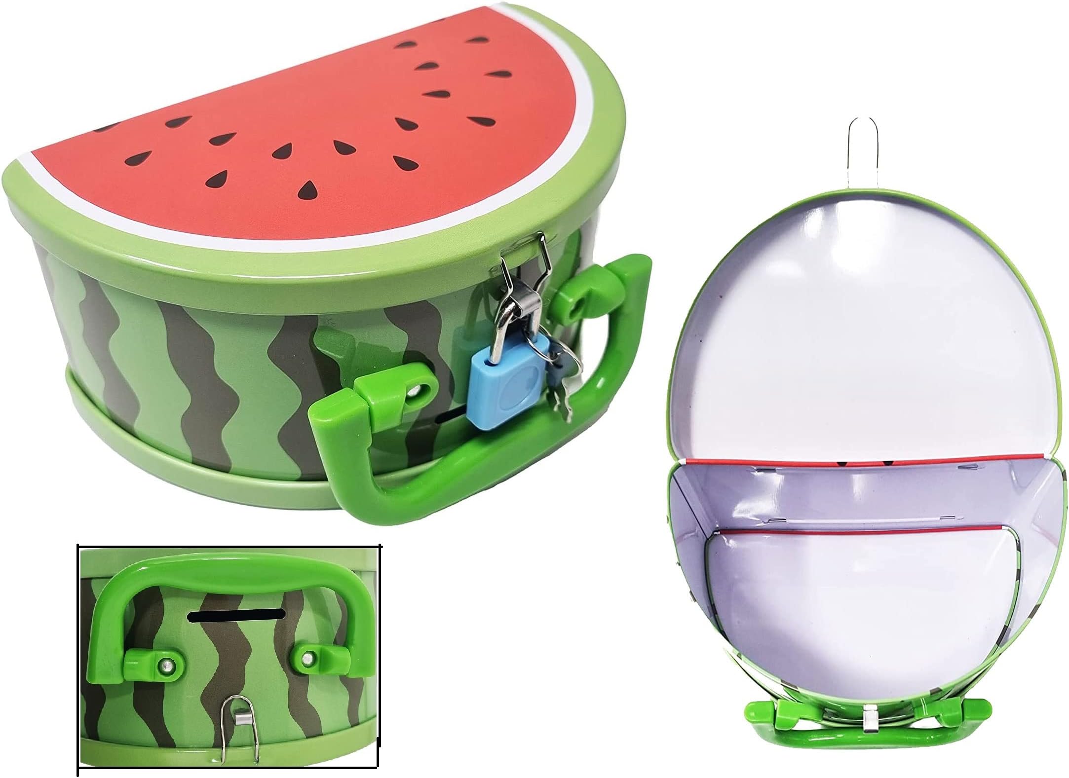 Neel® Money Bank Fruit Shape Piggy Bank for Kids Student Saving Bank Gullak, Coin Bank with Lock and Key Safe Secure Metal Money Bank for Kids Best Retrun Gift Pack of 1 (Watermelon)
