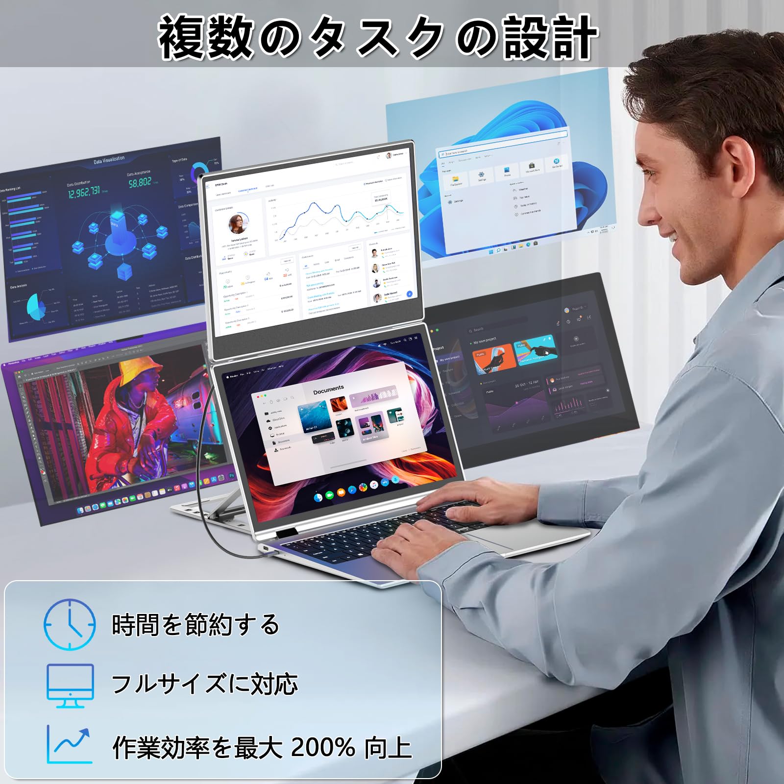 Amazon.co.jp: ノートパソコン用ポータブルモニター ノートパソコン