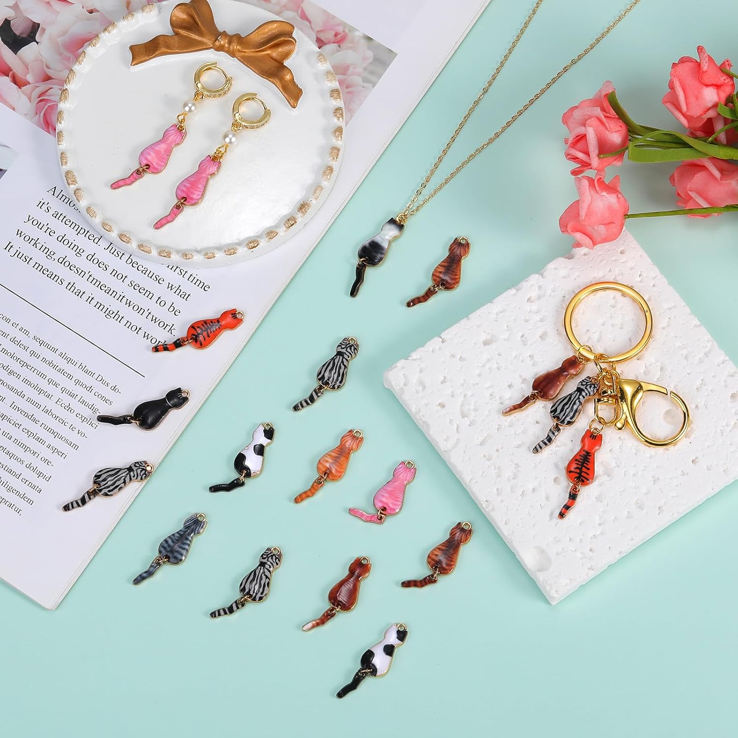 40Pcs Cat Charms Alloy Enamel Kitten Pendants Cute Cartoon Animal Charms for Jewelry Bracelets Necklace Earrings Keychains Making DIY Craft Supplies - Image 3
