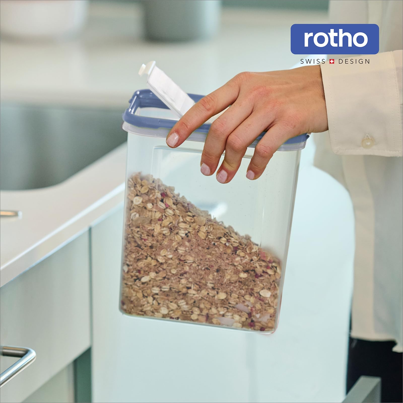 Rotho DOMINO Vorratsdosen 24er Set mit dichtem Klappdeckel transparent Blau
