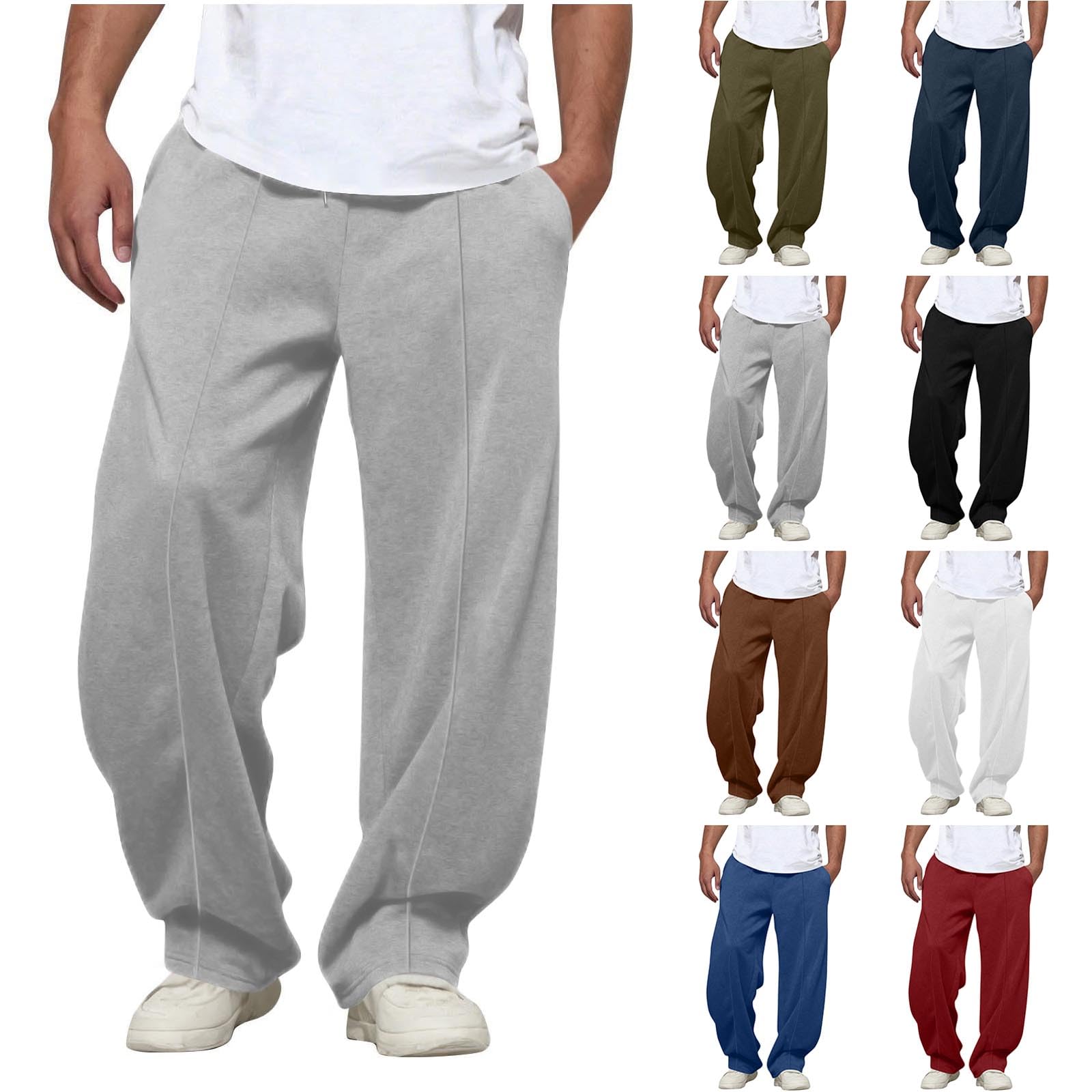 Sweatpants for Men Baggy Wide Leg Sweat Pants Drawstring Elastic Waist Track Pants with Pockets Gym Workout Trousers