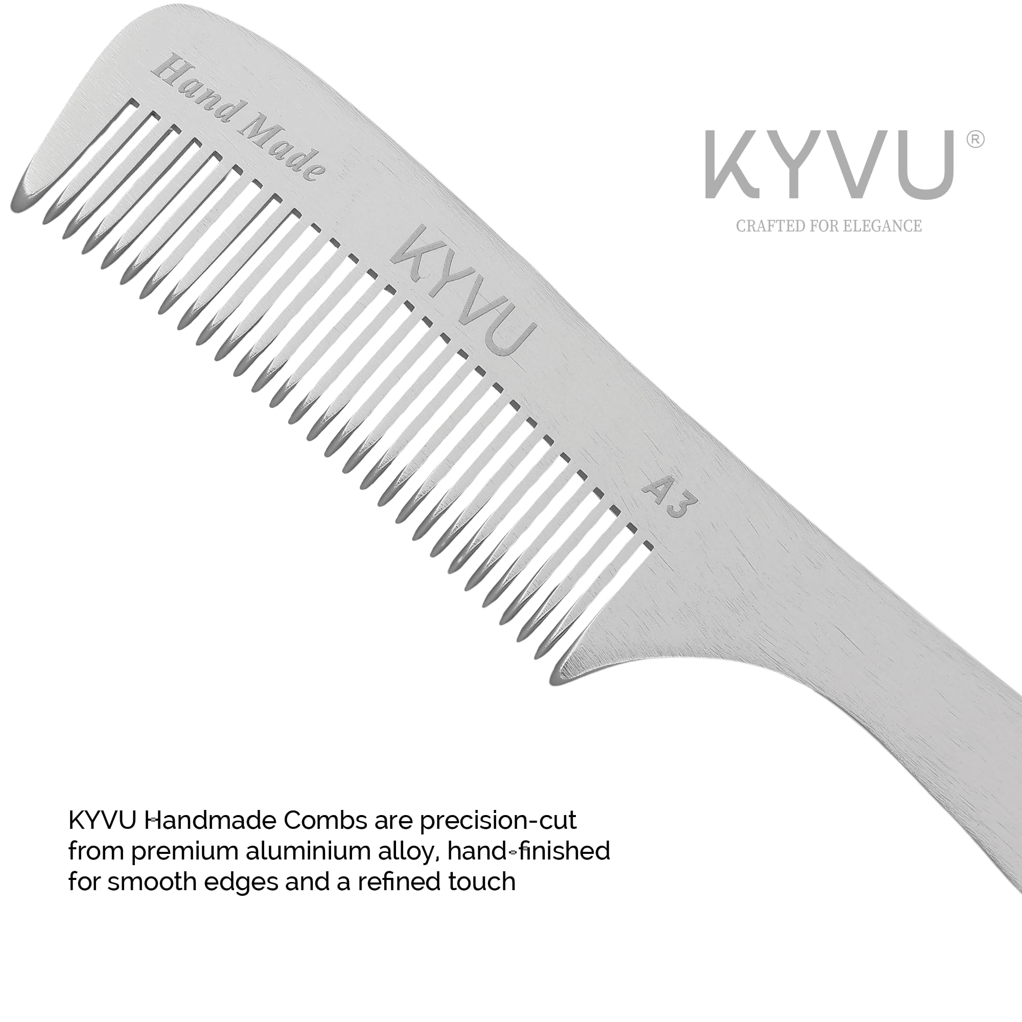 KYVU A3 Handmade 17.8 cm Coarse-Tooth Aluminium Comb with Handle, silver, 17.8 Centimeters - Image 3