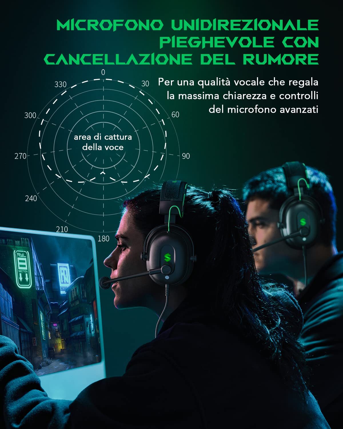 Black Shark Cuffie Gaming con Microfono Cardioide che Elimina i Rumori, Cuffie da Gaming per PC, PS4, PS5, Xbox, Switch, Driver Dinamici 50mm, Over-ear Cuffie con Microfono e Luce LED