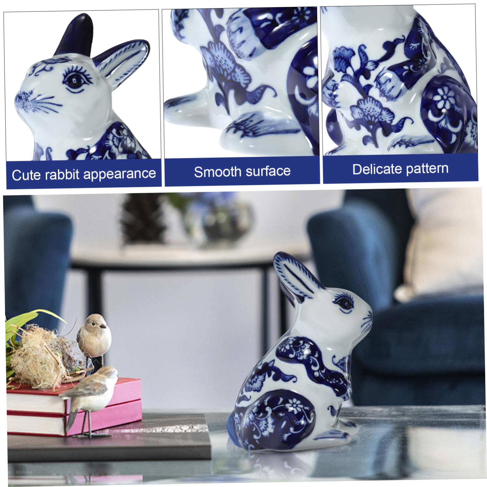Figurine Lapin en Céramique Ornement Artistique Élégant Bleu Clair, Accessoire Lapin Intérieur Charmant et Créatif Décorative pour Maison et Bureau