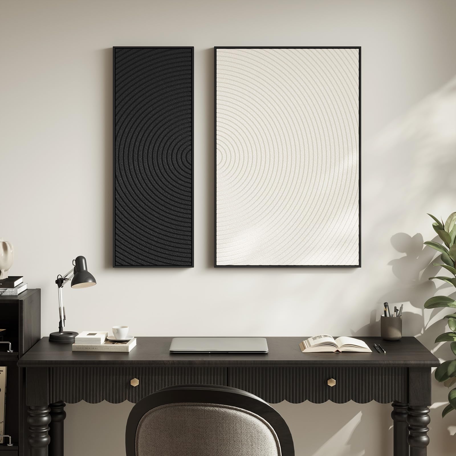 Large 3D Textured Framed Abstract Wall Art for Living Room, 3 Piece Modern Paintings Artwork for Walls, Black White Brown Geometric Sandstone Texture Pictures for Hallway Office Home Decor 24x36 In — view 53