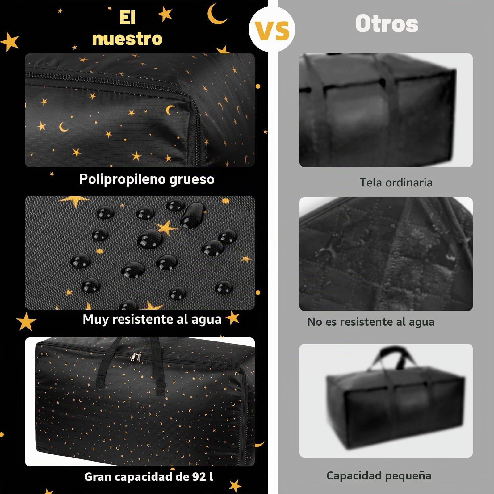 Paquete de 4 cajas de almacenamiento extragrandes con tapas, grandes cajas de mudanza resistentes e impermeables para ropa, bolsas de almacenamiento con cremalleras para la casa