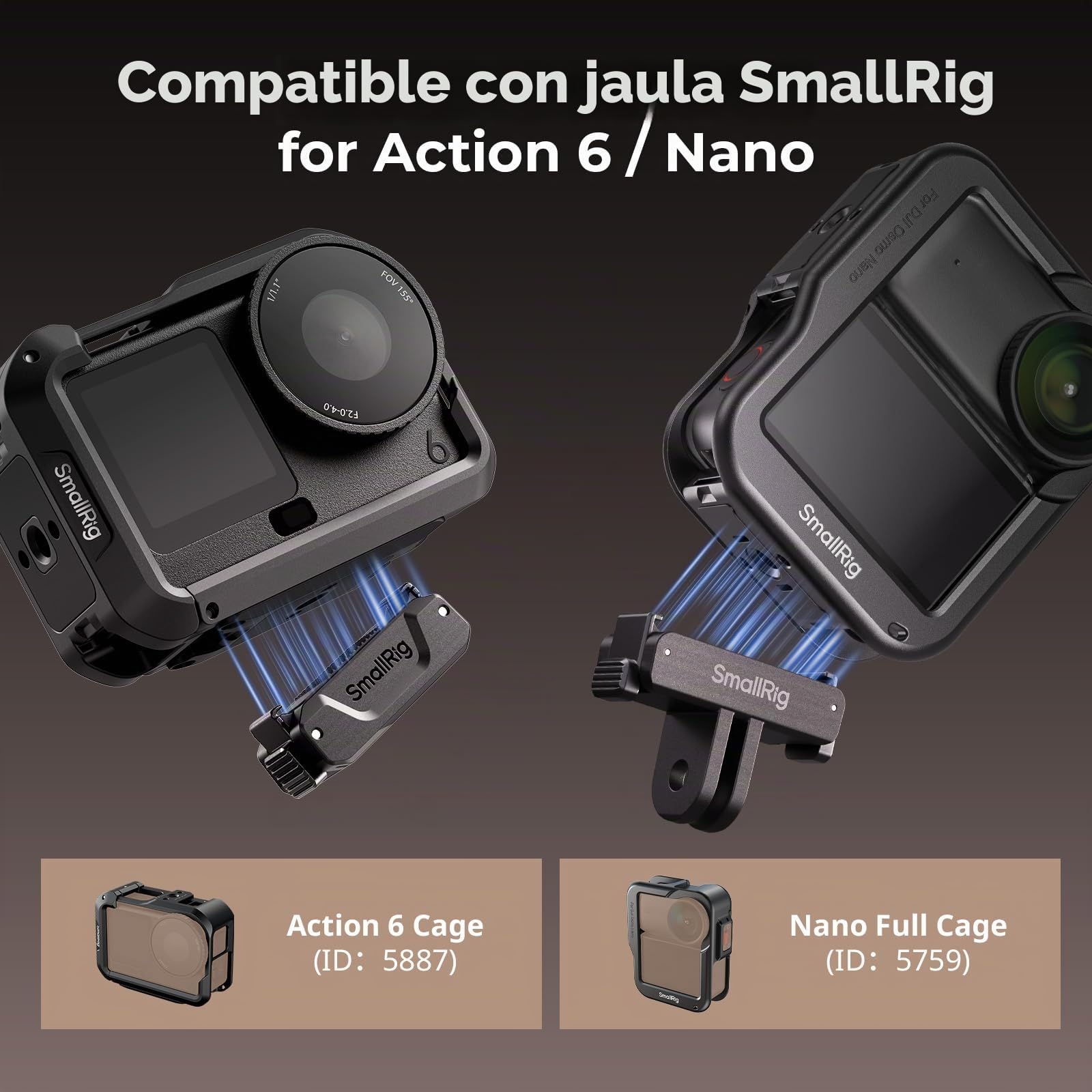 SMALLRIG Adaptador Magnético de Liberación Rápida para DJI Osmo Action 6/Nano, 2 Piezas con Montura de 2 Pines y Rosca 1/4"-20 para Trípode/Palo Selfie - 5918
