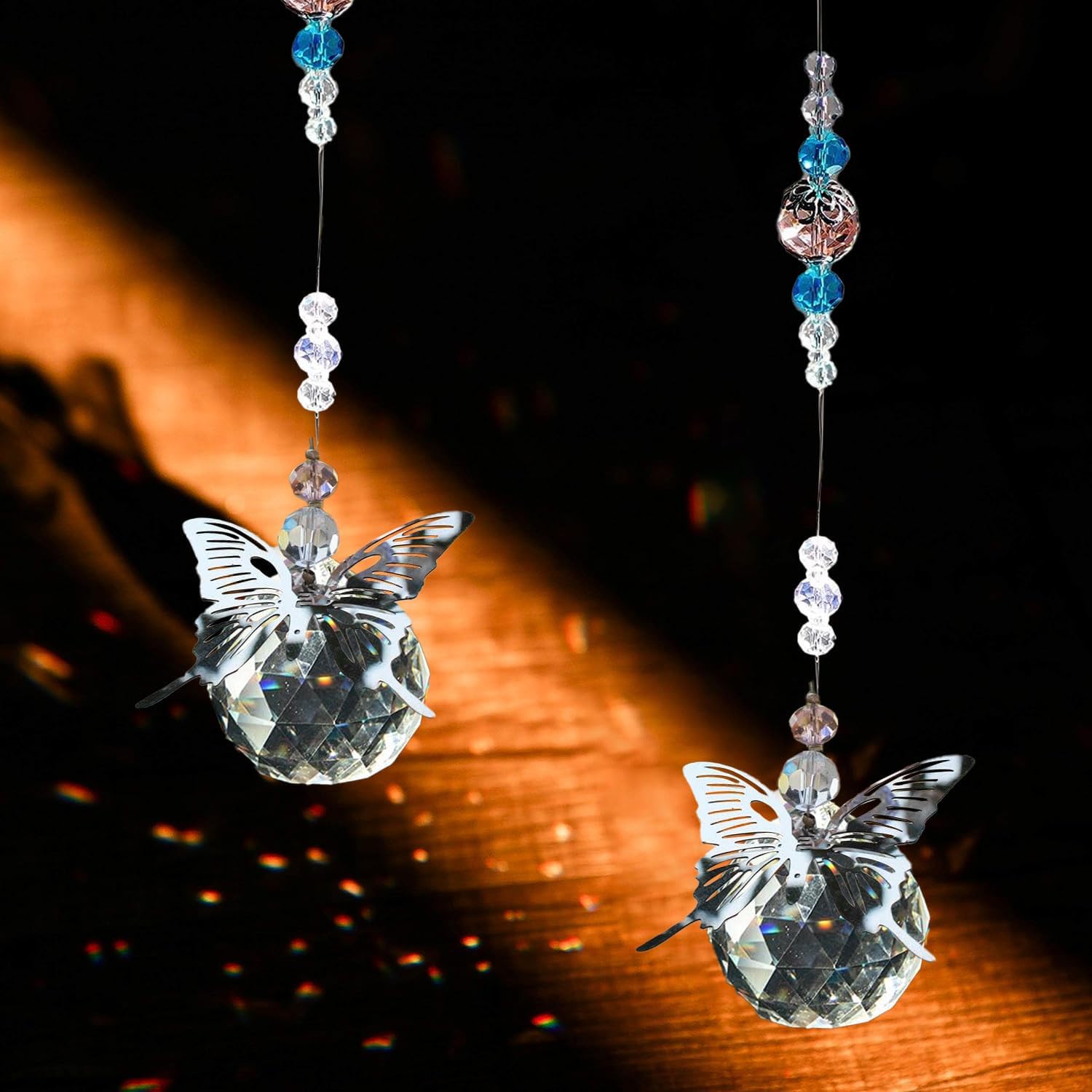 QINJIEJIE Sonnenfänger Kristall - Regenbogen Prisma Fensterdeko Mit Chakra Perlen