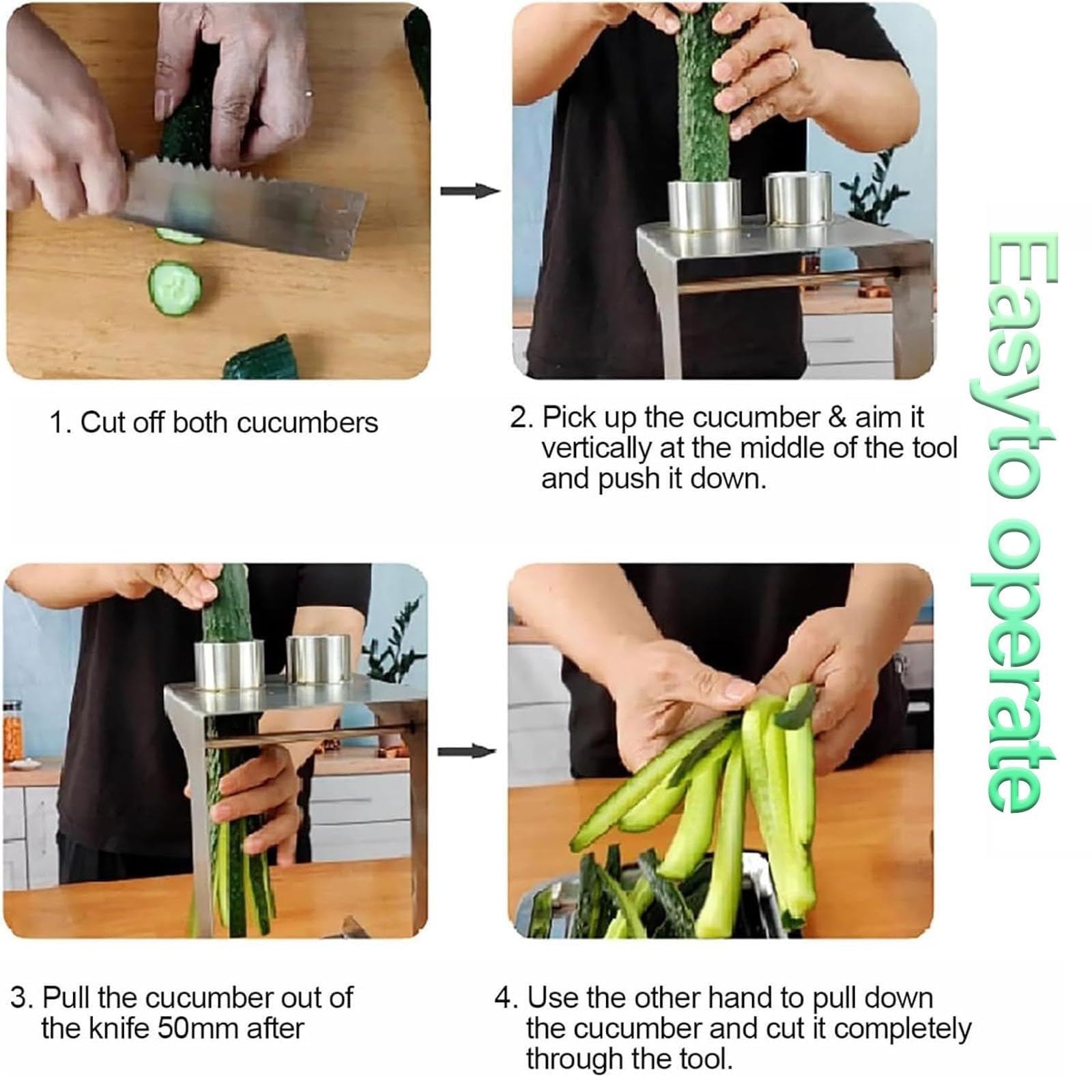 Cortador de verduras, cortador manual de zanahoria y pepino, acero inoxidable con 3 cuchillas, 45 mm de diámetro, eliminación de semillas de núcleo para sushi, ensalada, preparación de comidas