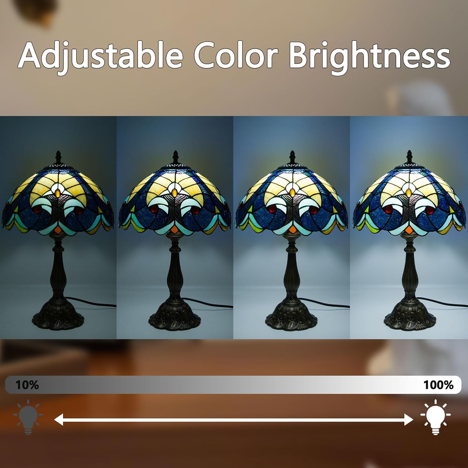 Crefotu 12 Inch Tiffany Table Lamps with Remote Control, Stained Glass Lamp with Stepless Dimmable Colors Temperature & Brightness for Living Room Bedroom Office, 9W Bulb Included (Beige Baroque)