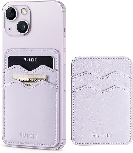 VULKIT Tarjetero de cuero delgado adhesivo bolsillo RFID bloqueo tarjetas de crédito pegatinas para la parte posterior del teléfono inteligente, Lila