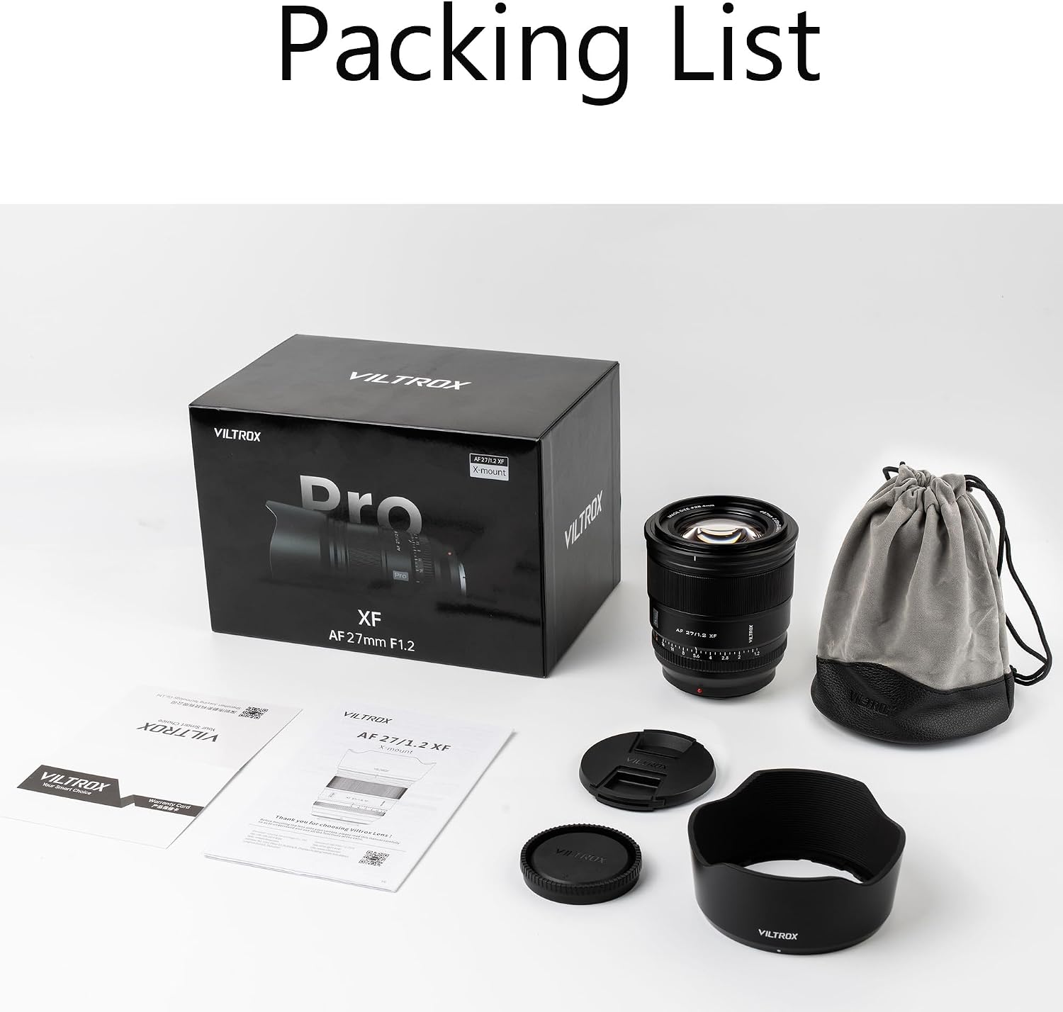 Viltrox 27mm F1.2 Pro lens packing list