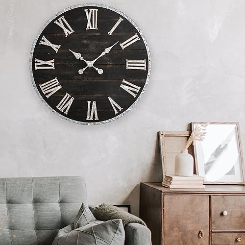 Miniatura 1 de Glitzhome Reloj de pared enorme de 28 pulgadas de D, reloj decorativo grande, funciona con pilas, de metal antiguo, números romanos, silencioso, sin