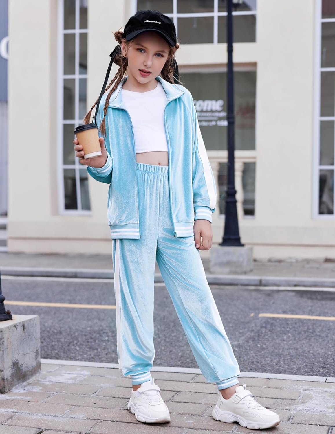 Zaclotre Girls 2 Piece Outfits Velour Tracksuit Zip Up Sweatshirt and Jogger Sweatpants Fall Winter Sweatsuits Set - Image 4