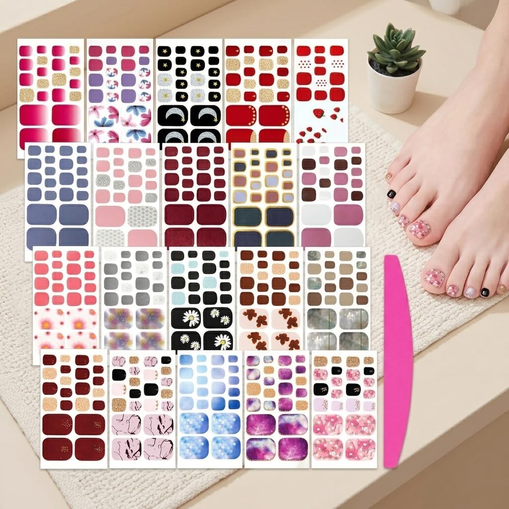 Toe Nail Strips 20 Sheets Adhesive Polish Wraps with Floral Art