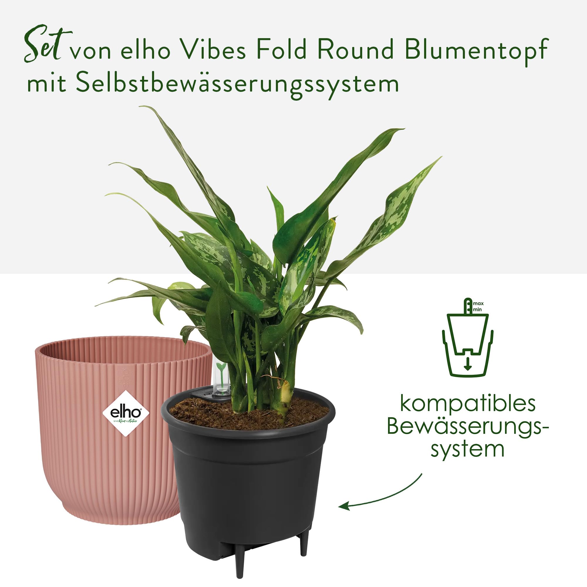 elho Vibes Fold Rund mit Selbstbewässerungssystem - Blumentopf für Innen - 100% Recycelter Kunststoff - Ø 18 cm - Zartrosa – Ansicht 2