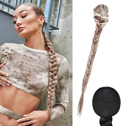 TBOAD Cola de caballo trenzada para mujer, extensión de cola de caballo trenzada de 24 pulgadas de largo, extensión de cabello con clip con cordón