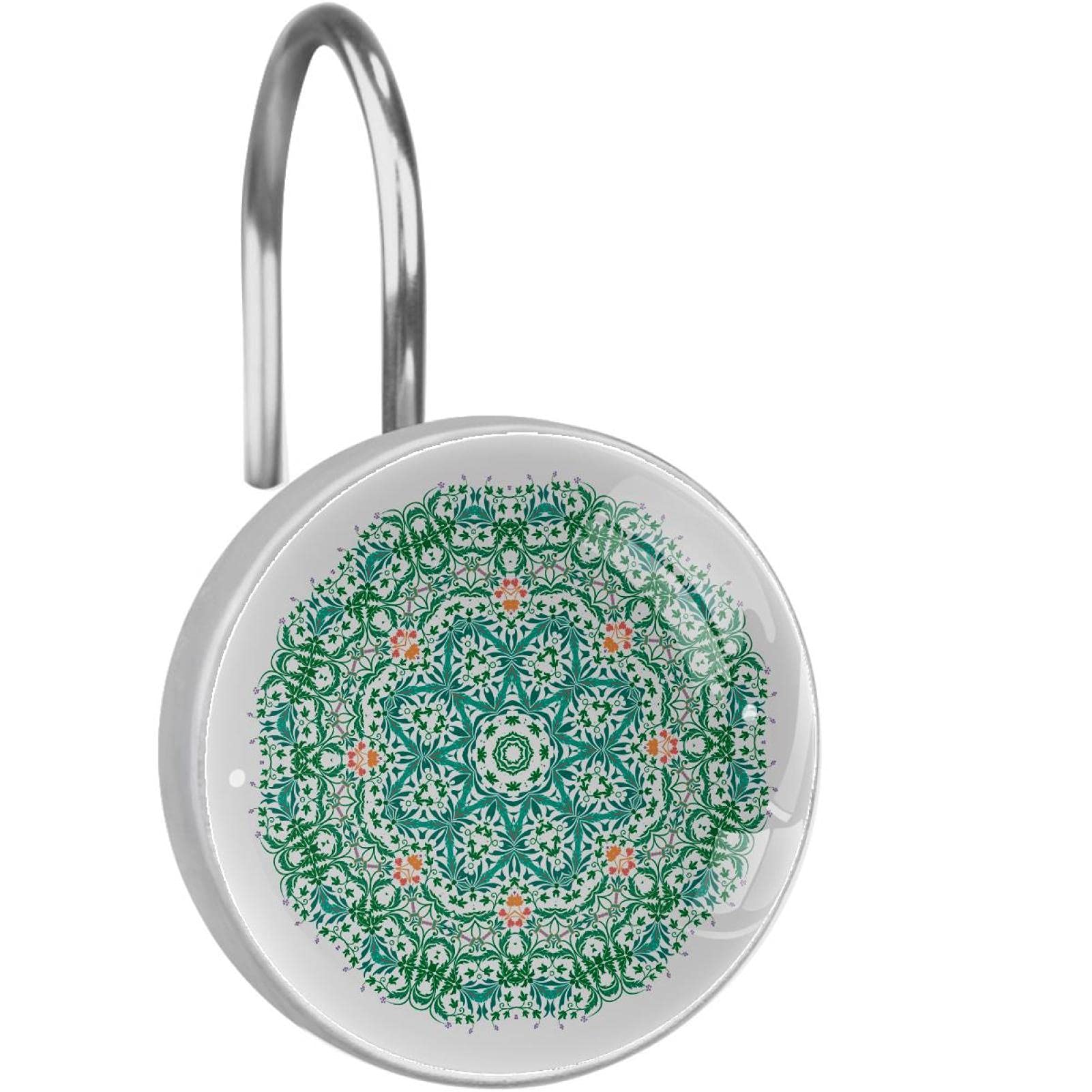 Crochets de rideau de douche mandala vert pour une salle de bain zen