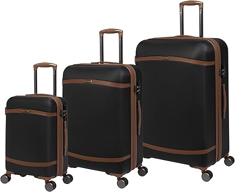 review it luggage Quaint 3 Piece Hardside 8 Wheel Expandable Spinner Set, Black with Almond Trim, 3 Pc
