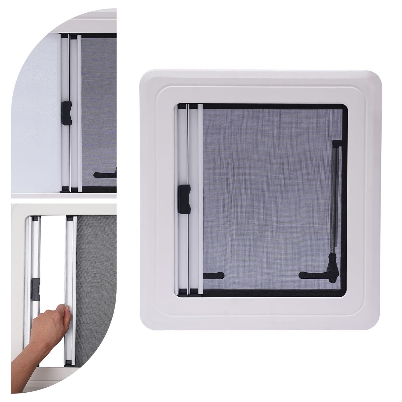 Ventana expositora para autocaravana, 450 x 500 mm, con estor integrado y mosquitera, ventana lateral, ventana de autocaravana, ventana plegable, para caravanas, furgonetas