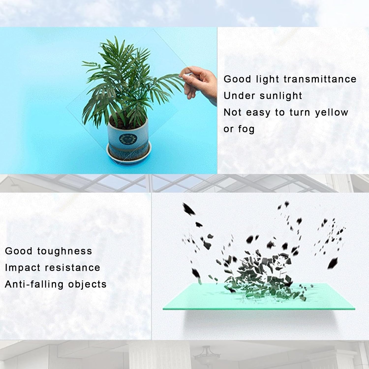 3.3 x 19.68ft Clear Pergola Roof Panels, Blue DIY UV Resistant Polycarbonate Greenhouse Panels Greenhouse Roof Board for Outdoor Canopy, Carport, Cold Frame, Easy to Cut 1.2(mm) Thick