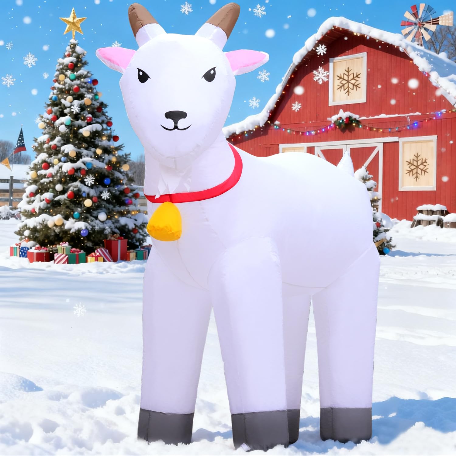 DomKom 6FT Goat Inflatables Christmas Spring, Farm Ranch Blow up Animals Cute, Decorations Outdoor Yard Built-in LED Lights Big Large Decor Party Farm Lawn Holiday Outside