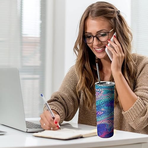 Miniatura 2 de Vaso delgado de leopardo con tapa y pajita, estampado de guepardo, taza de viaje aislada de acero inoxidable de 20 onzas para mujeres, madres, niñas