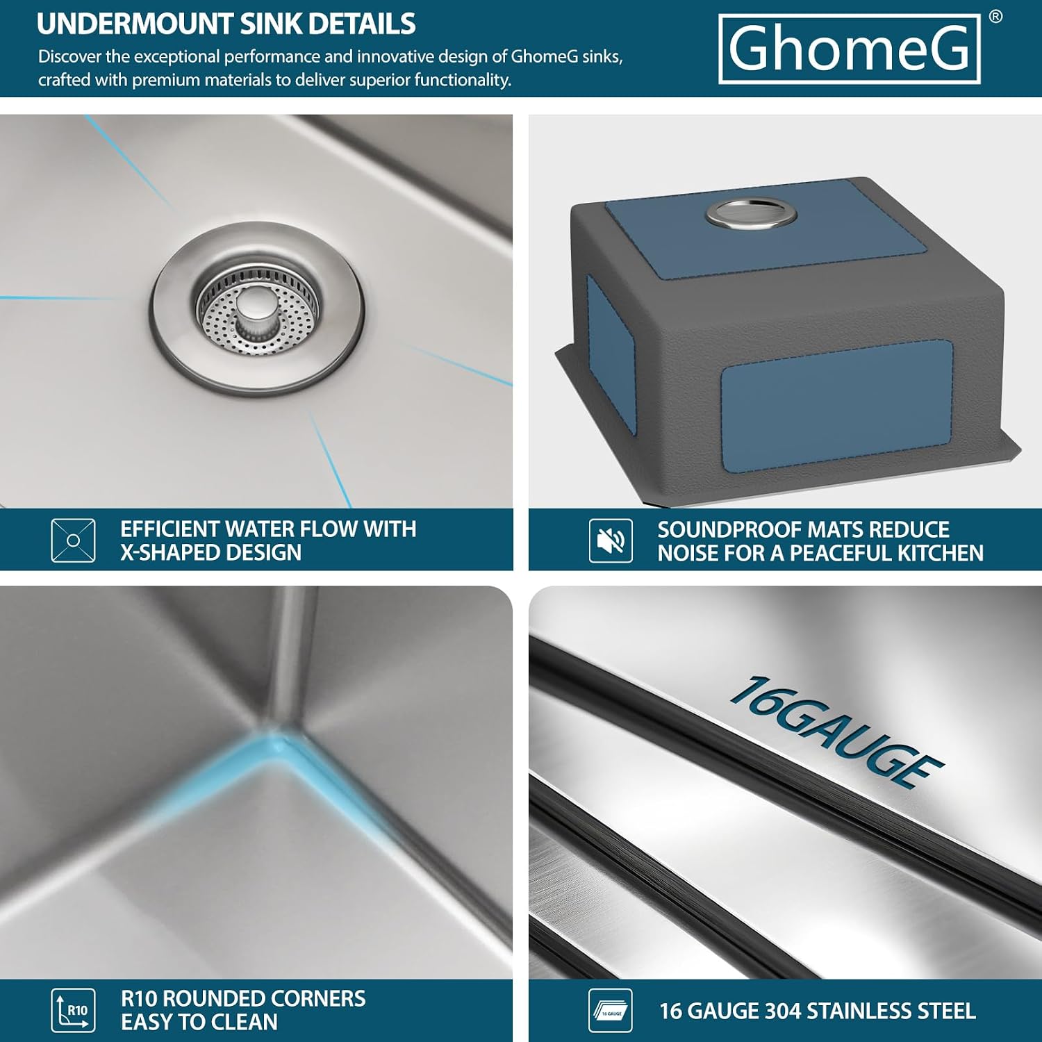 17 Undermount Kitchen Sink 17"x19"x8" Single Bowl 16 Gauge Stainless Steel Under Counter Single Bowl Kitchen Sinks Basin with Drain Strainer