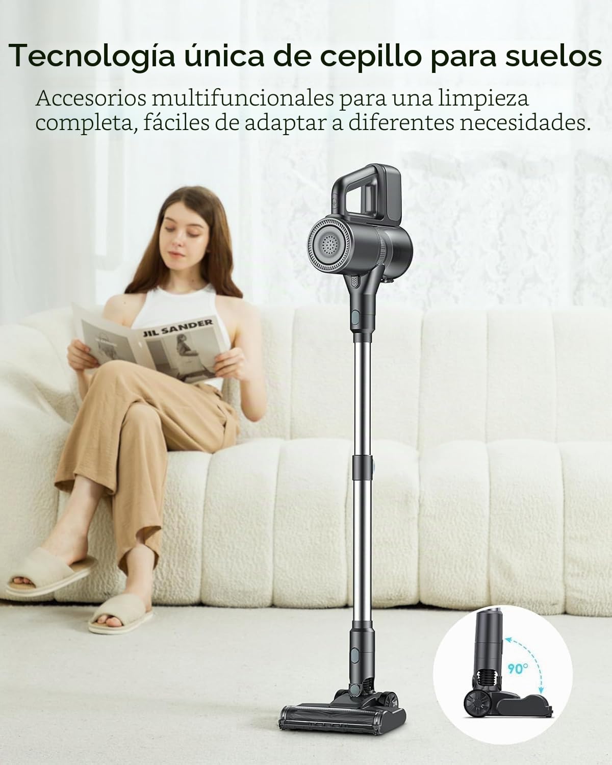 Aspiradora Escoba sin Cable, Aspira y Friega 2 en 1, Fregasuelos sin Cable Aspiradora Inalámbrica de Mano Ligera con luz LED Verde, aspiradora de Escoba Apta para Pelo de Mascotas/Suelos Duros