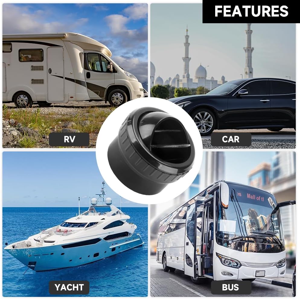 Universal Round AC Air Outlet Vent Louvered Dashboard Electroplate Knob for RV Bus Boat Yacht Caravan | 60mm, Plastic