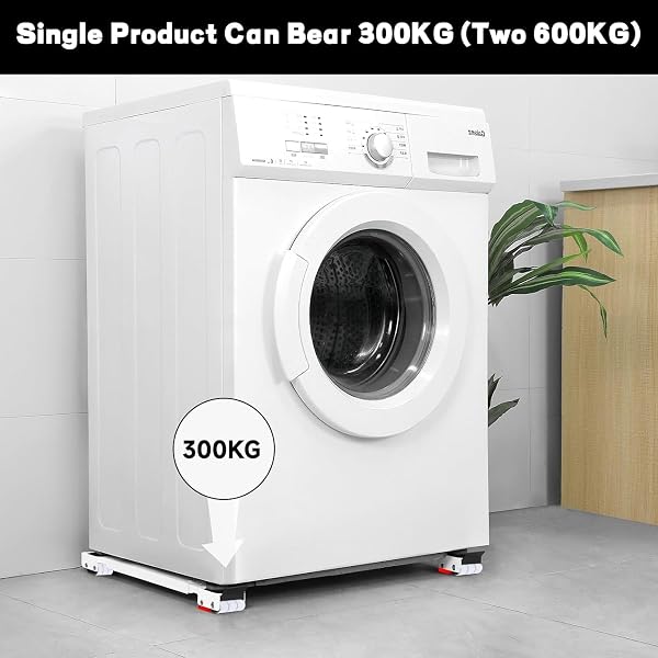 2 Pezzi Base lavabiancheria Regolabile con Freno, Rullo per Mobili per Carichi Pesanti per lavatrice, Asciugatrice, Frigorifero, lunghezza(45-72 cm), Capacità di Carico 300 kg,18 Ruote(Bianco) - 2