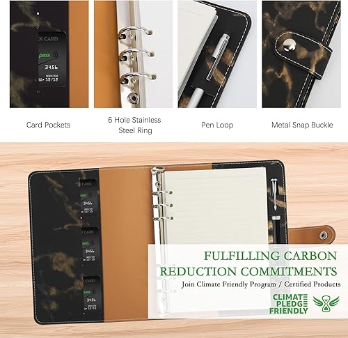 Vista 70 de FYY - Cuaderno de 6 anillos de piel sintética con bolsillos, divisores y papel de recarga, agenda de tamaño A5, color azul marmolado