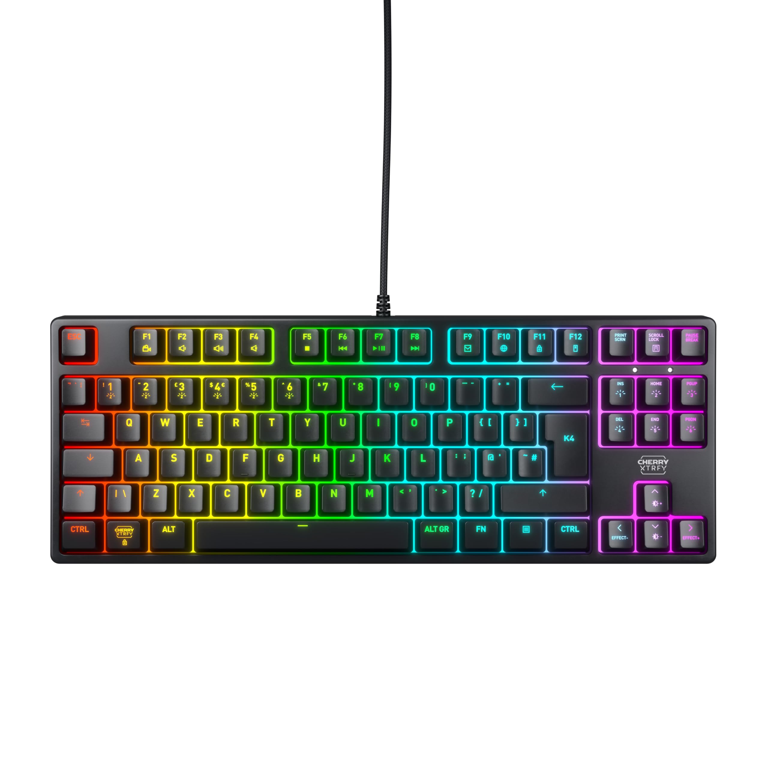 CHERRY XTRFYK4V2 TKL Wired Gaming Keyboard without Number Keypad, UK Layout (QWERTY), Customizable RGB Lighting, Mechanical MX2A RED Switches, Black