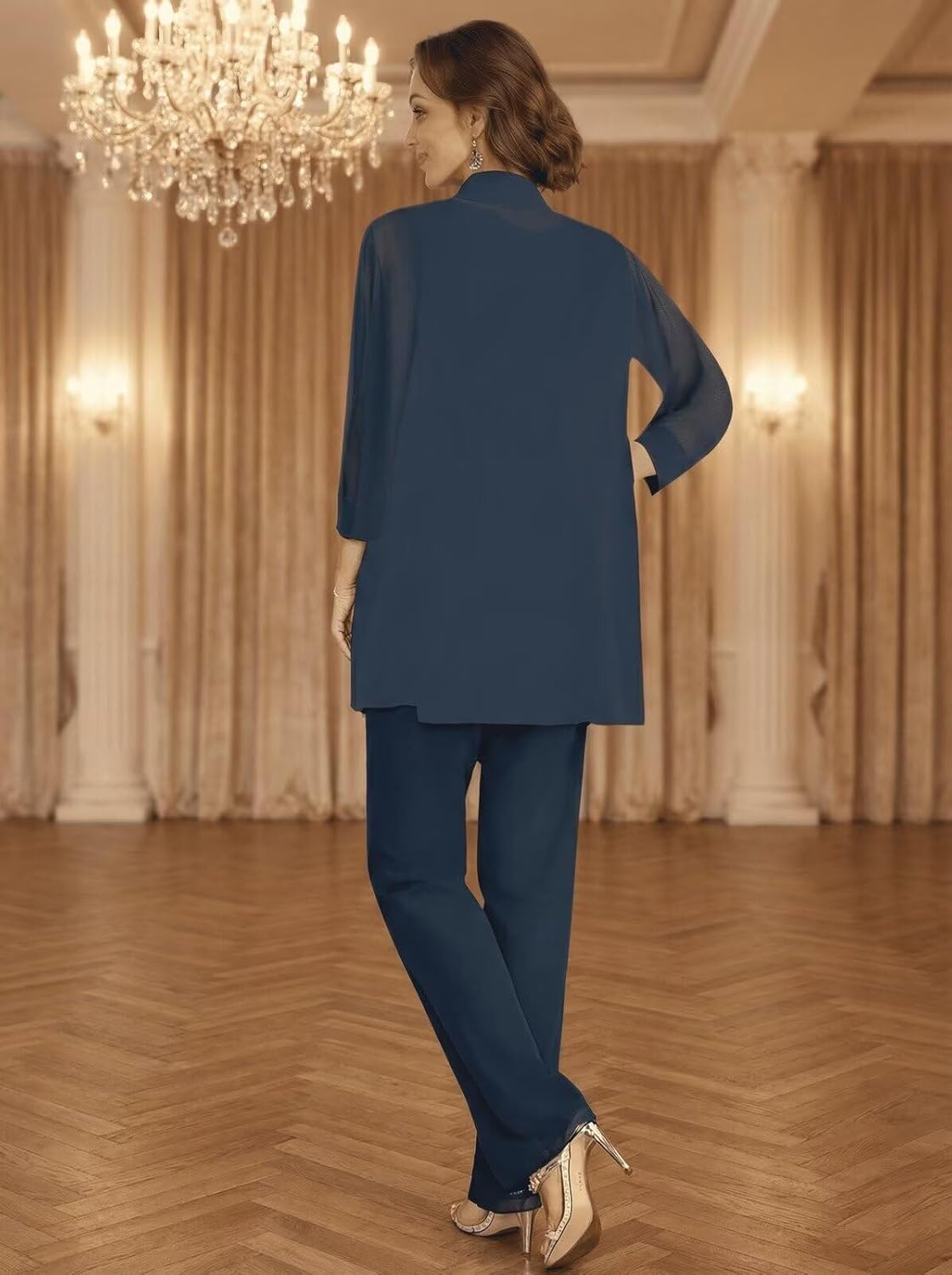 3 Piece Mother of The Bride Pant Suits for Wedding Chiffon Formal Pantsuits