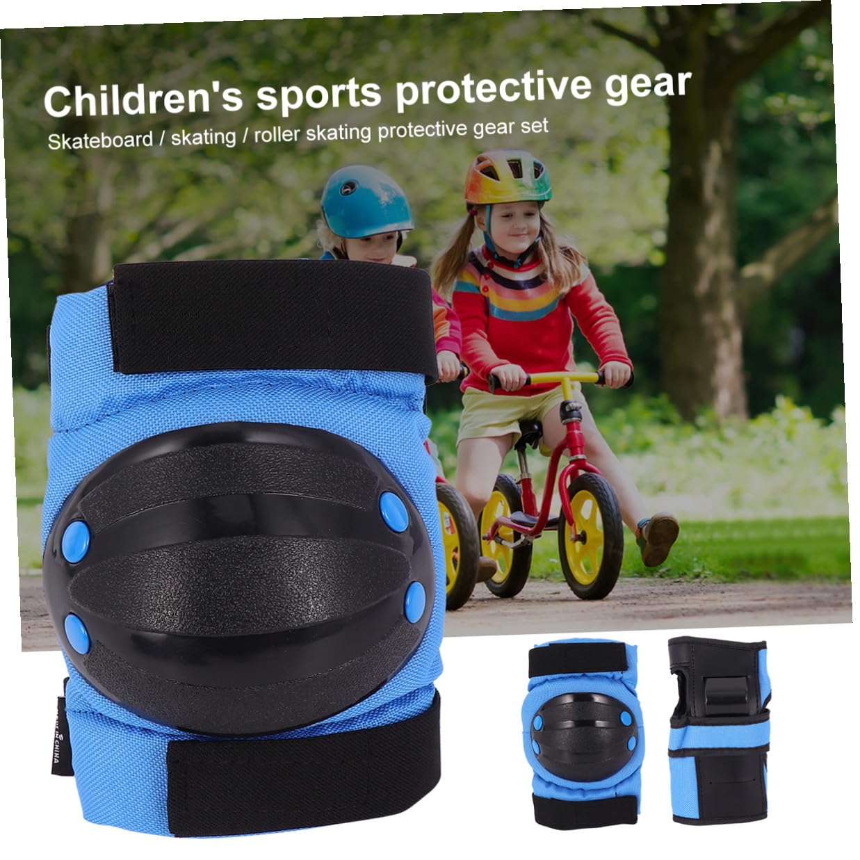 6pcs Ventilated Elbow Pads Protective Gear Set for Outdoor Activities | Polyester Oxford Cloth with Pp Shell, Adjustable Elastic Straps, Blue Finish, Fits Youth 15-65kg